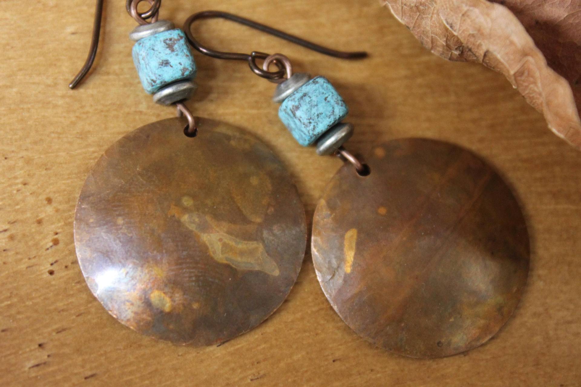 Türkis Oxidiertes Kupfer Ohrringe, Baumeln Schmuck, Erdige Rustikale Einzigartiges Geschenk Für Sie von NtikArtJewelry