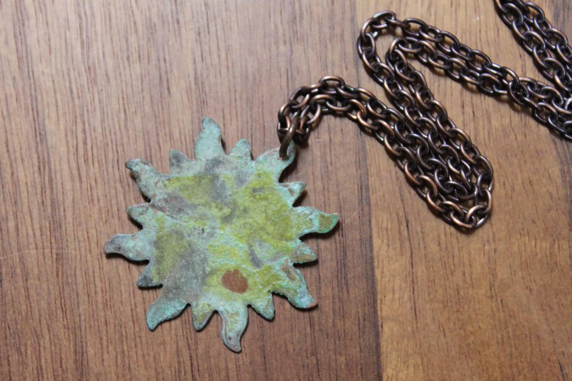 Türkis Patina Kupfer Sonne Anhänger Halskette - Oxidierte Kupferkette von NtikArtJewelry