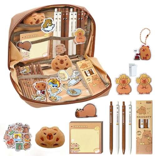 Capybara Federmäppchen, 20 Stück Capybara Schreibwaren Set, Capybara Mäppchen mit 12 Fächern, Mit Stiften, Clips, Aufklebern, Schlüsselanhänger, Für Büro, Schule, Kinder, Schüler, Schreibwarenbedarf Capybara Federmäppchen, 20 Stück Capybara Schreibwaren Set, Capybara Mäppchen mit 12 Fächern, Mit Stiften, Clips, Aufklebern, Schlüsselanhänger, Für Büro, Schule, Kinder, Schüler, Schreibwarenbedarf von Ntwdby