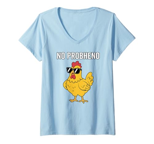 Damen Kein Problem, lustiges Hühner-Wortspiel, lustige Hühner-Sonnenbrille T-Shirt mit V-Ausschnitt Damen Kein Problem, lustiges Hühner-Wortspiel, lustige Hühner-Sonnenbrille T-Shirt mit V-Ausschnitt von Nu problemo hen
