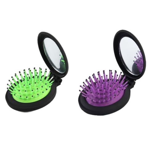NuAngela 2 Stück Klapp Reisespiegel Haarbürsten Tasche Haarbürste Mini Haarkamm Kompakte Größe Haarmassagekamm für Frauen Und Mädchen,Runde Haarmassagekamm Einfach von NuAngela