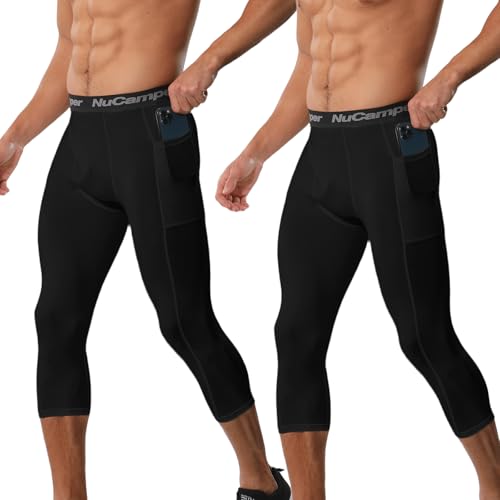 NuCamper Herren 3/4 Kompressionshose,Laufende Schnelltrocknende Atmungsaktiv Sport Leggings Running Funktionsunterhose Kompressionss Tights Basisschicht Schnell Trocknende Hose für Basketball Fitnesss von NuCamper