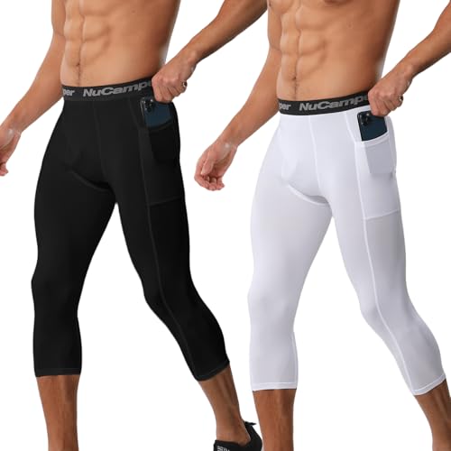NuCamper Herren 3/4 Kompressionshose,Laufende Schnelltrocknende Atmungsaktiv Sport Leggings Running Funktionsunterhose Kompressionss Tights Basisschicht Schnell Trocknende Hose für Basketball Fitnesss von NuCamper