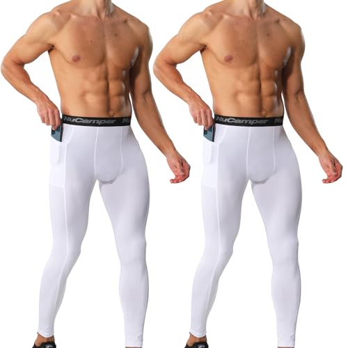 NuCamper Kompressionshose Herren mit Taschen, Laufhose Herren Lang, Tight Atmungsaktiv Baselayer Leggings, Quick Dry Kompression Hose für Fitness Funktionsunterhose Athletisches Training von NuCamper
