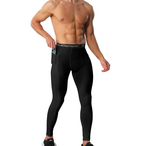 NuCamper Kompressionshose Herren mit Taschen, Laufhose Herren Lang, Tight Atmungsaktiv Baselayer Leggings, Quick Dry Kompression Hose für Fitness Funktionsunterhose Athletisches Training von NuCamper