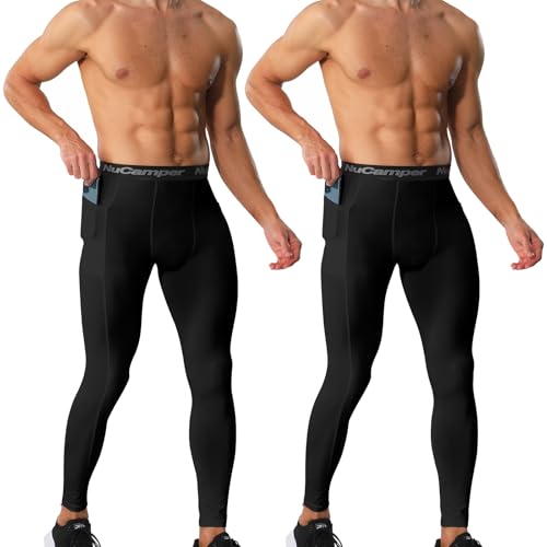 NuCamper Kompressionshose Herren mit Taschen, Laufhose Herren Lang, Tight Atmungsaktiv Baselayer Leggings, Quick Dry Kompression Hose für Fitness Funktionsunterhose Athletisches Training von NuCamper
