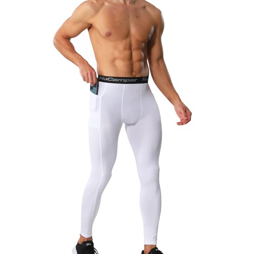 NuCamper Kompressionshose Herren mit Taschen, Laufhose Herren Lang, Tight Atmungsaktiv Baselayer Leggings, Quick Dry Kompression Hose für Fitness Funktionsunterhose Athletisches Training von NuCamper