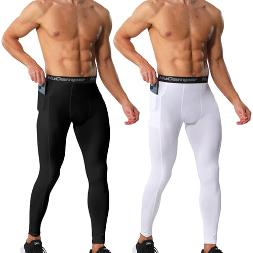 NuCamper Kompressionshose Herren mit Taschen, Laufhose Herren Lang, Tight Atmungsaktiv Baselayer Leggings, Quick Dry Kompression Hose für Fitness Funktionsunterhose Athletisches Training von NuCamper