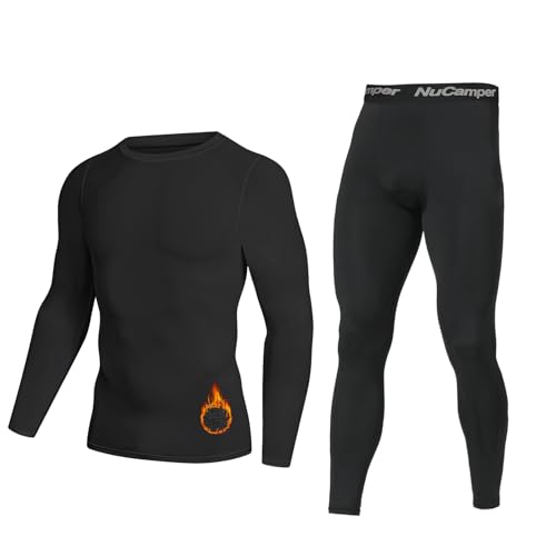 NuCamper Thermounterwäsche Herren Winter Funktionsunterwäsche Skiunterwäsche Thermowäsche Set Atmungsaktiv Thermo Unterwäsche Wram Weich Thermounterhemd Thermohosen for Männer Langarm Shirt und Hose von NuCamper
