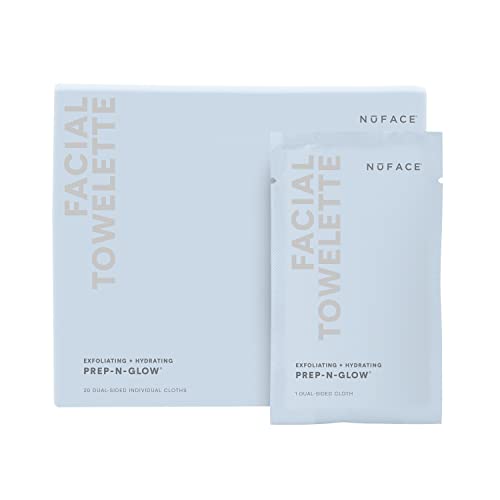 NuFACE Prep-N-Glow Facial Towelettes - 2-in-1 Peeling & Make-up-Entferner-Tücher - mit Hyaluronsäure - reinigend, feuchtigkeitsspendend, für eine strahlende Haut - 20 Tücher, einzeln verpackt von NuFACE