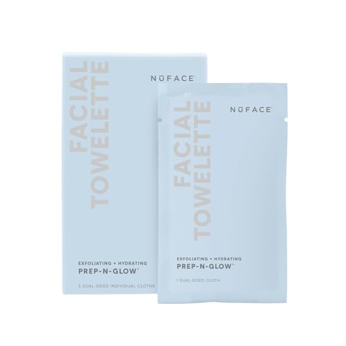 NuFACE Prep-N-Glow Facial Towelettes - 2-in-1 Peeling & Make-up-Entferner-Tücher - mit Hyaluronsäure - reinigend, feuchtigkeitsspendend, für eine strahlende Haut - 5 Tücher, einzeln verpackt von NuFACE