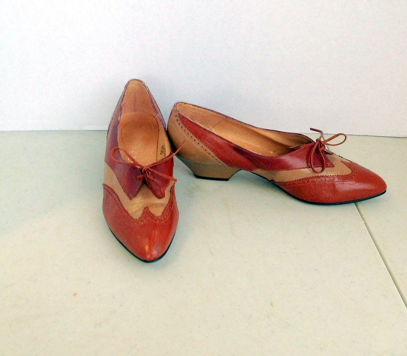 Sz 6, 5 M Frauen Vintage 80Er Jahre Braun Und Rost Farbe Leder Schnürschuhe Oxford Schuhe Mikelos Label von NuLookVintage