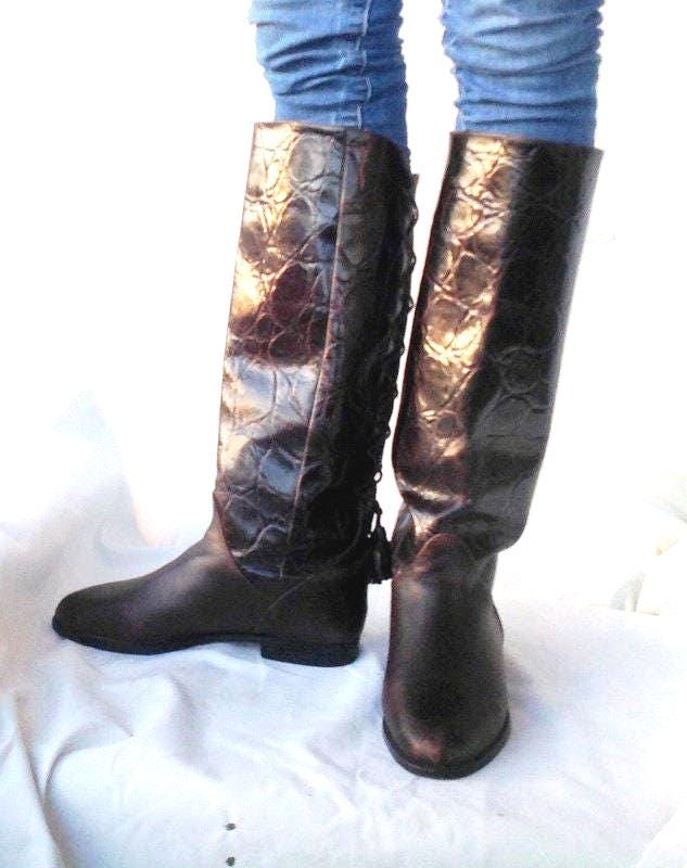 Vintage Kroko Print Leder Reitstiefel - Größe 6 M, Made in Jugoslawien von NuLookVintage