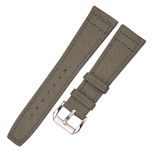 Canvas Nylon + Echtes Leder Armband 20mm 21mm 22mm Schwarz Grün Blau Damen Herren Uhrenarmband Mit Dornschließe (Color : Green Silver Buckle, Size : 20mm) von NuUwai