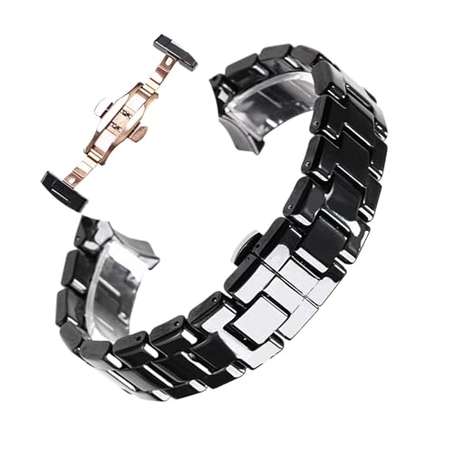 NuUwai 18mm 22mm Keramikarmband Kompatibel Mit Armani Uhr AR1400 AR1410 AR1402 AR1401 Herren Damen Band Armband Gürtel Schwarz Weiß Schmetterlingsknopf (Color : Black rose gold, Size : 18mm) von NuUwai