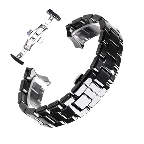NuUwai 18mm 22mm Keramikarmband Kompatibel Mit Armani Uhr AR1400 AR1410 AR1402 AR1401 Herren Damen Band Armband Gürtel Schwarz Weiß Schmetterlingsknopf (Color : Black silver, Size : 22mm) von NuUwai