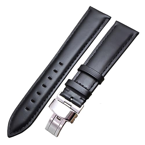 NuUwai 18mm - 24mm Echtleder Uhrenarmband Braun Schwarz Hochwertige Uhrenarmbänder Armbandverschluss Zubehör (Color : Black, Size : 21mm) von NuUwai