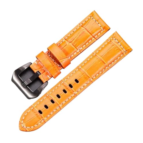 NuUwai 7 Farben Echtleder-Uhrenarmbänder, Kompatibel Mit Uhrenarmband, 20 Mm, 22 Mm, 24 Mm Dickes Gürtelzubehör (Color : Orange black buckle, Size : 24mm) von NuUwai