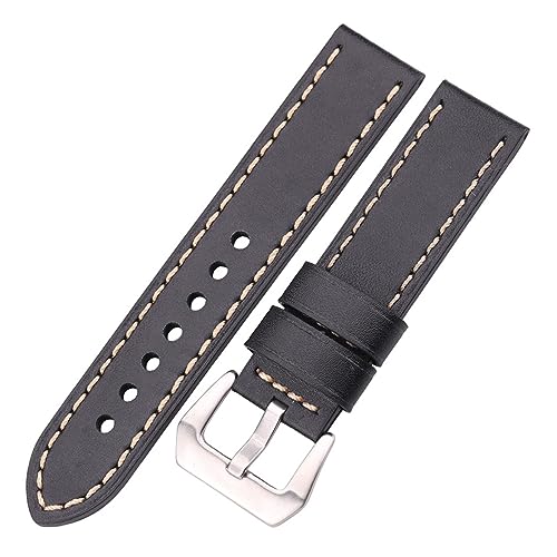 NuUwai Echtes Leder Armband Armband 20mm 22mm 24mm Schwarz Braun Handgefertigtes Uhrenarmband Damen Herren Uhrenzubehör (Color : Black, Size : 20mm) von NuUwai