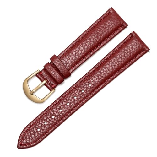 NuUwai Echtes Leder-Uhrenarmband For Damen, Schnellverschluss-Uhrenarmband, 12 Mm, 14 Mm, 16 Mm, 18 Mm, 20 Mm, Modisches Armband For Armbanduhren (Color : WINE RED GD, Size : 12mm) von NuUwai