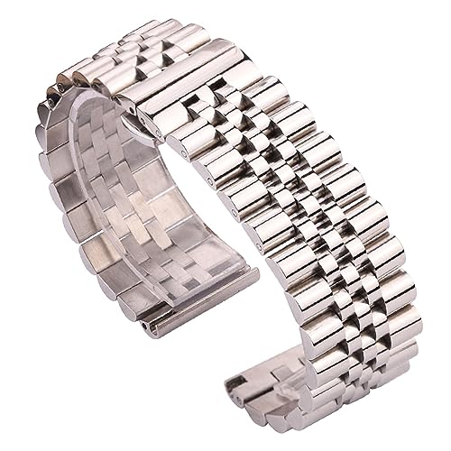 NuUwai Edelstahlarmband Uhrenarmband Damen Herren Silber Poliertes Armband 16 18 19 20 21 22 Mm Metall Uhrenarmband Zubehör (Color : Silver, Size : 19mm) von NuUwai