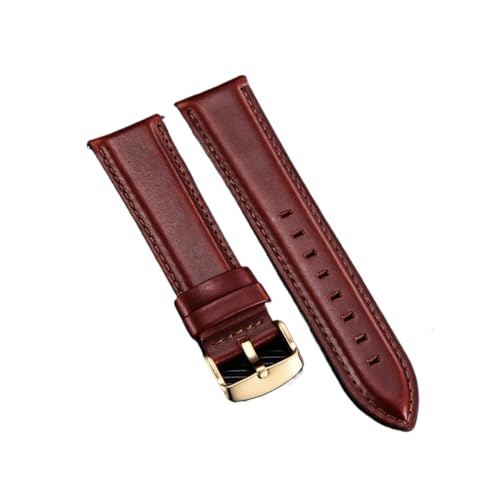 NuUwai Hohe Qualität Echtes Leder Uhrenarmband 18mm 20mm 22mm Armband Schnellverschluss Männer Frauen Uhrenarmbänder Armbänder (Color : Red Brown (gold), Size : 22mm) von NuUwai