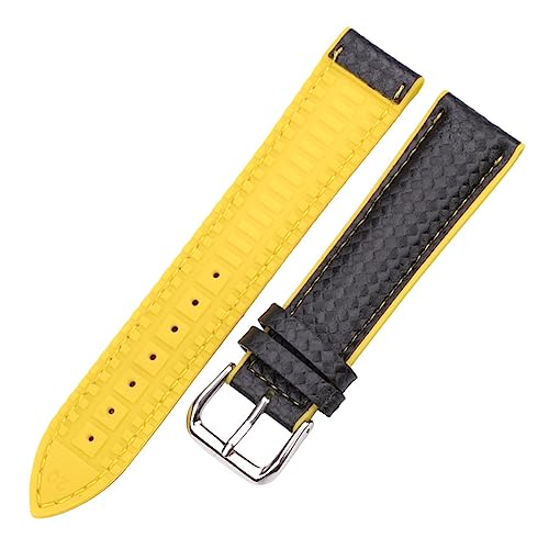 NuUwai Leder + Gummi Uhrenarmband Damen Herren Gelb Orange Schwarz 18mm 20mm 22mm Armband Armband Mit Dornschließe (Color : Yellow, Size : 22mm) von NuUwai