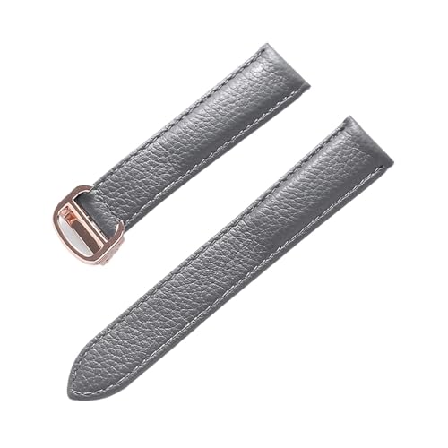 NuUwai Lederarmband, Litschi-Muster, Weiches Leder-Uhrenarmband, Kompatibel Mit Cartier-Herren- Und Damenarmband (Color : Grey rose buckle, Size : 22mm) von NuUwai
