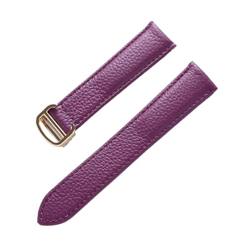 NuUwai Lederarmband, Litschi-Muster, Weiches Leder-Uhrenarmband, Kompatibel Mit Cartier-Herren- Und Damenarmband (Color : Purple gold buckle, Size : 14mm) von NuUwai