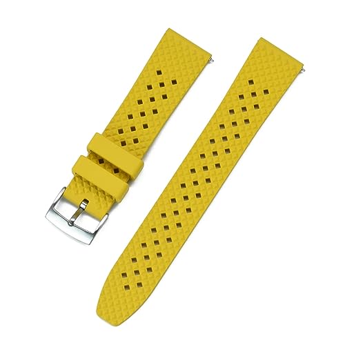 NuUwai Uhrenarmband 18mm 20mm 22mm Poröse Schnellverschluss-Uhrenarmbänder Aus Fluorkautschuk For Herren-Taucheruhren-Zubehör (Color : Yellow, Size : 18mm) von NuUwai