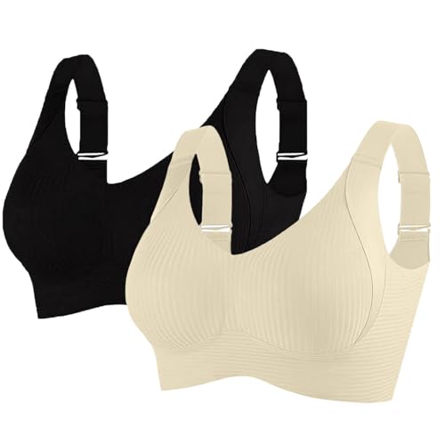 Nuaoxyeu Angebote des Tages Heute Sport BHS FüR Frauen 2pc Plus GrößE Gerippt Drahtlose TäGliche Ernte Top LäSsig Gepolstert Dajustable Riemen Push-Up-Bralettes Atmungsaktiv RüCkenverschluss von Nuaoxyeu