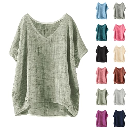 Nuaoxyeu Boho Shirt Damen Musselin Bluse Damen Kurzarm Sommerbluse Oversized Elegant V-Ausschnitt Tshirts GroßE GrößEn Leichte Hawaii Hemd LäSsige Basic Baggy Warehouse Deal von Nuaoxyeu