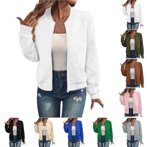 Nuaoxyeu Bomberjacke Damen Blouson Sommerjacke 2025 Sommer Leichte ReißVerschluss Sweatjacke Kurz Pilotenjacke Einfarbig Jacke DüNne Langarm Damen Jacke Sommer Warehouse Deal von Nuaoxyeu