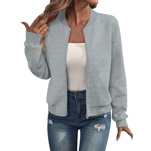 Nuaoxyeu Bomberjacke Damen Blouson Sommerjacke 2025 Sommer Leichte ReißVerschluss Sweatjacke Kurz Pilotenjacke Einfarbig Jacke DüNne Langarm Damen Jacke üBergang Meine Bestellungen von Nuaoxyeu