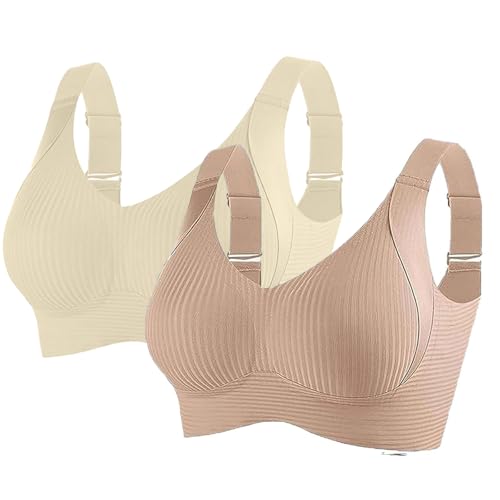 Nuaoxyeu Deals of The Day 2Pcs Sport BH Damen Soft Push Up BHS Nahtloser Starker Halt Bralettes Ohne BüGel Gerippt GroßE BrüSte Top Casual Ajustable Riemen Volle Tasse UnterwäSche von Nuaoxyeu