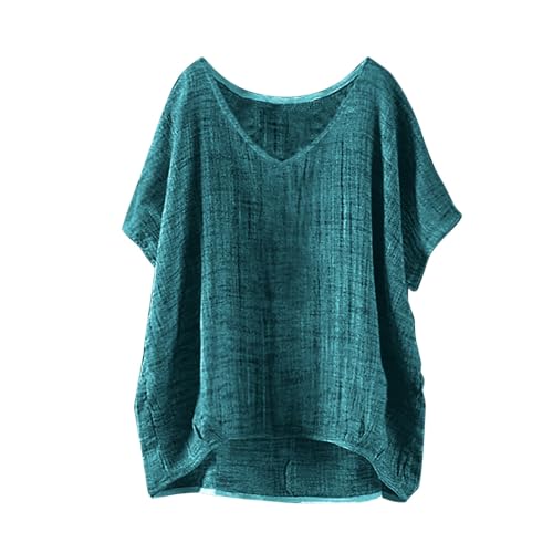 Nuaoxyeu GrüNe Bluse Musselin Bluse Damen Kurzarm Sommerbluse Oversized Elegant V-Ausschnitt Tshirts GroßE GrößEn Leichte Hawaii Hemd LäSsige Basic Baggy Meine Bestellungen Anzeigen von Nuaoxyeu