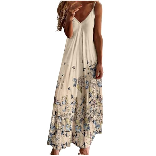 Nuaoxyeu Kleid Sommer Midi Sommerkleid Damen Lang Sommer ärmellos Strandkleid Elegant V Ausschnitt Maxikleid Elegant Luftige Spaghettiträger Freizeitkleid Meine Bestellungen von Nuaoxyeu