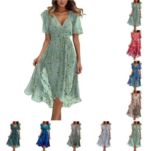 Nuaoxyeu Minikleider Damen Sommer Chiffon Strandkleid Damen 2025 Boho Lange Kleid Mit Gürtel Elegant V-Ausschnitt Sommerkleid Sommer Maxi Dress Blumenkleid Abendkleid Meine Bestellungen Anzeigen von Nuaoxyeu