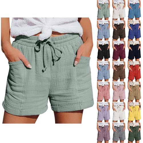 Nuaoxyeu Shorts Damen Knielang Shorts Damen Sommer Musselin Leinen Kurze Hose Baggy Beach Mit Taschen Elastische Taille Stretchy Gerades Bein Bermuda knielange Hosen Nuaoxyeu Shorts Damen Knielang Shorts Damen Sommer Musselin Leinen Kurze Hose Baggy Beach Mit Taschen Elastische Taille Stretchy Gerades Bein Bermuda knielange Hosen von Nuaoxyeu