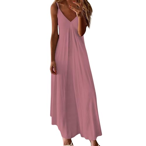 Nuaoxyeu Sommerkleid Bunt Damen Sommerkleid Damen Lang Sommer ärmellos Strandkleid Elegant V Ausschnitt Maxikleid Elegant Luftige Spaghettiträger Freizeitkleid Angebote des Tages Heute von Nuaoxyeu