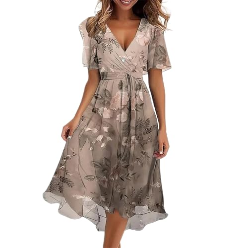 Nuaoxyeu Weisses Sommerkleid Damen Chiffon Strandkleid Damen 2025 Boho Lange Kleid Mit Gürtel Elegant V-Ausschnitt Sommerkleid Sommer Maxi Dress Blumenkleid Abendkleid Outlet Angebote von Nuaoxyeu