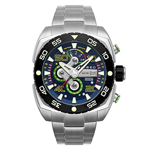 Nubeo Ingenuity Men's Japanese Quartz 49mm Black Blue Dial Watch with Solid Stainless Steel Bracelet NB-6056-22 von Nubeo