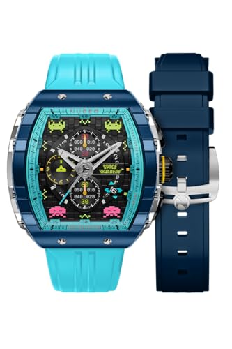 Nubeo Magellan Herren-Chronograph Space Invaders Limited Edition mit Kautschukarmband NB-6024-SI 48 mm, Cosmic Cobalt von Nubeo