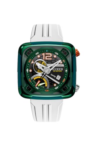 Nubeo Men's 45mm Ecliptic Retrograde Dual Time Limited Edition Stark Green Watch with Rubber Strap NB-6096-02 von Nubeo