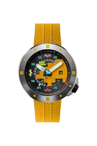 Nubeo Men's 50mm Cassini Automatic Space Invaders Limited Edition Retro Yellow Watch with Silicone Strap NB-6103-01 von Nubeo