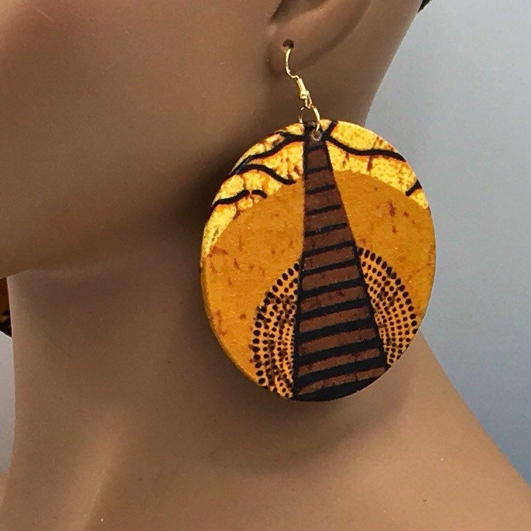Ankara Stoff Ohrringe Braun & Gold Afrocentric Holzschmuck Ankara Stoff Ohrringe Braun & Gold Afrocentric Holzschmuck von NubianGrace