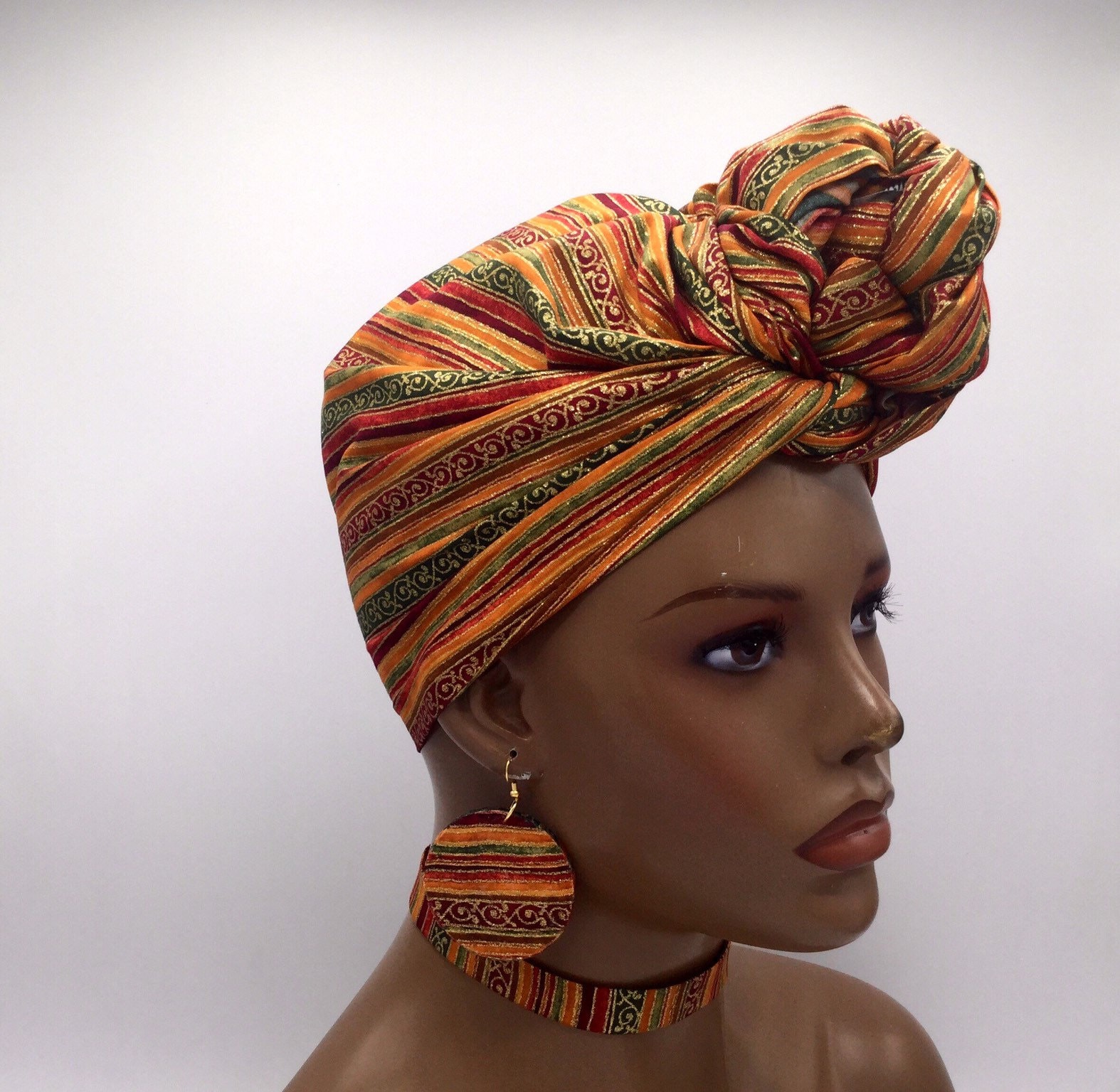 Gold & Orange African Print Head Wrap Vielseitige Turban Schal Gold & Orange African Print Head Wrap Vielseitige Turban Schal von NubianGrace