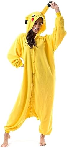 Jumpsuit Tier Karton Fasching Halloween Kostüm Sleepsuit Cosplay Fleece-Overall Pyjama Schlafanzug Erwachsene Unisex Nachtwäsche Gelb XL (DE/NL/SE/PL, Alphanumerisch, S, Regular, Regular, Gelb) von Nubincai