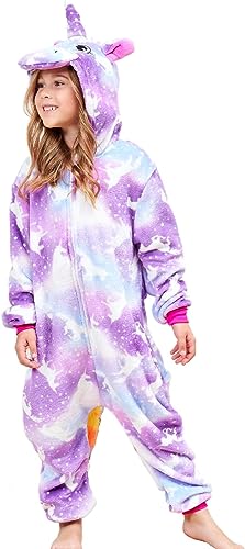 Kinder Einhorn Schlafstrampler Strampelanzug Mädchen Bequeme Pyjamas Jungen weichen Schlafanzug Geschenke Tier Dress Up Kostüm Schlafoveralls (DE/NL/SE/PL, Numerisch, 100, 110, Regular, Lila Stern) von Nubincai