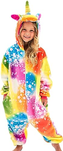 Kinder Einhorn Schlafstrampler Strampelanzug Mädchen Bequeme Pyjamas Jungen weichen Schlafanzug Geschenke Tier Dress Up Kostüm Schlafoveralls (DE/NL/SE/PL, Numerisch, 120, 130, Regular, Gold-Stern) von Nubincai